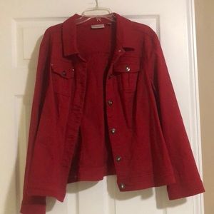 Red denim jacket